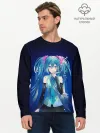 Мужской лонгслив базовый / Hatsune Miku на черном фоне