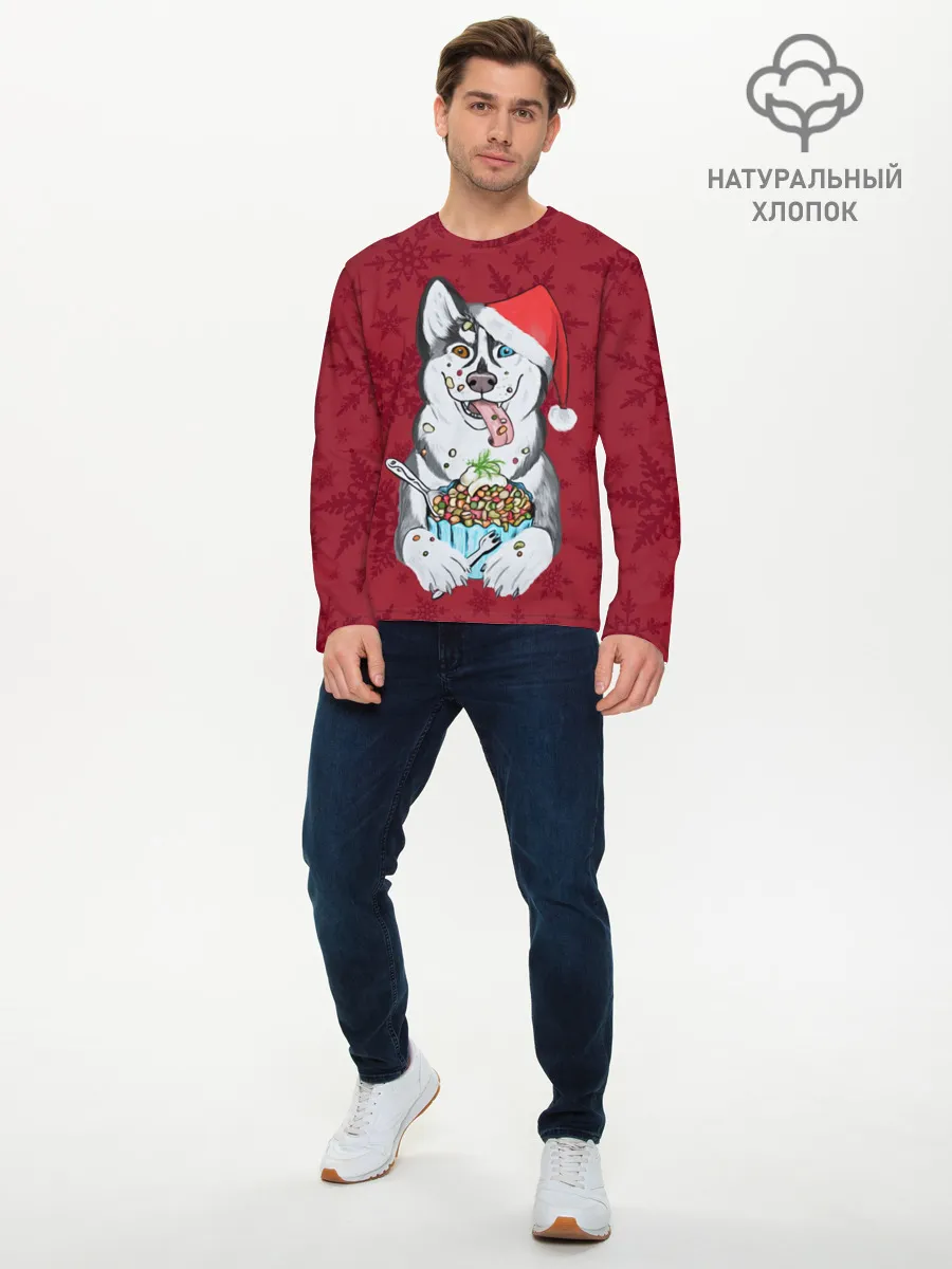 Мужской лонгслив базовый / Christmas Husky