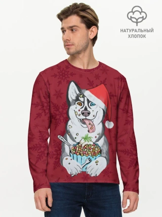 Мужской лонгслив базовый / Christmas Husky
