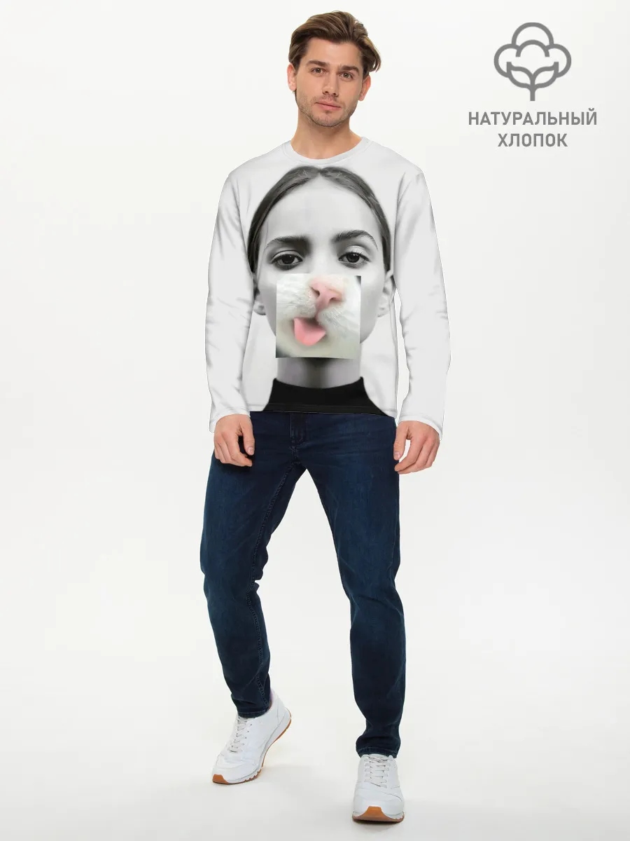 Мужской лонгслив базовый / kitty face