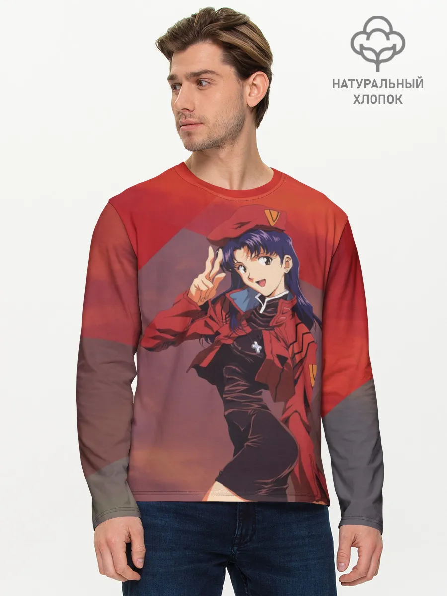 Мужской лонгслив базовый / Misato Katsuragi на красном