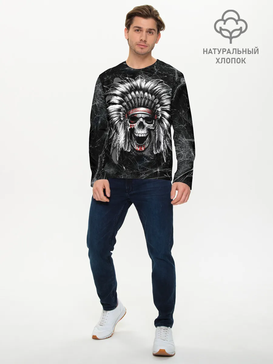 Мужской лонгслив базовый / Индеец череп