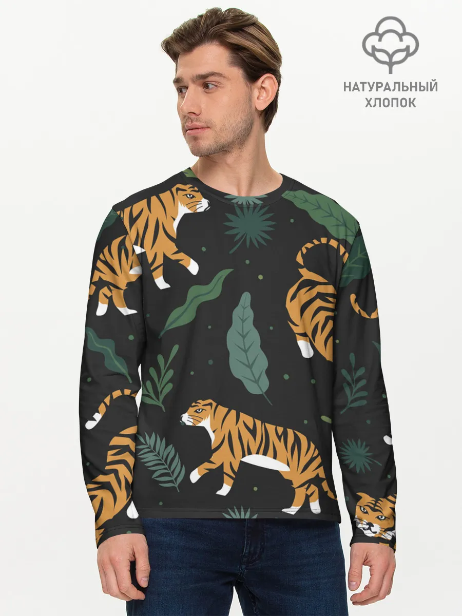 Мужской лонгслив базовый / Тропический тигр