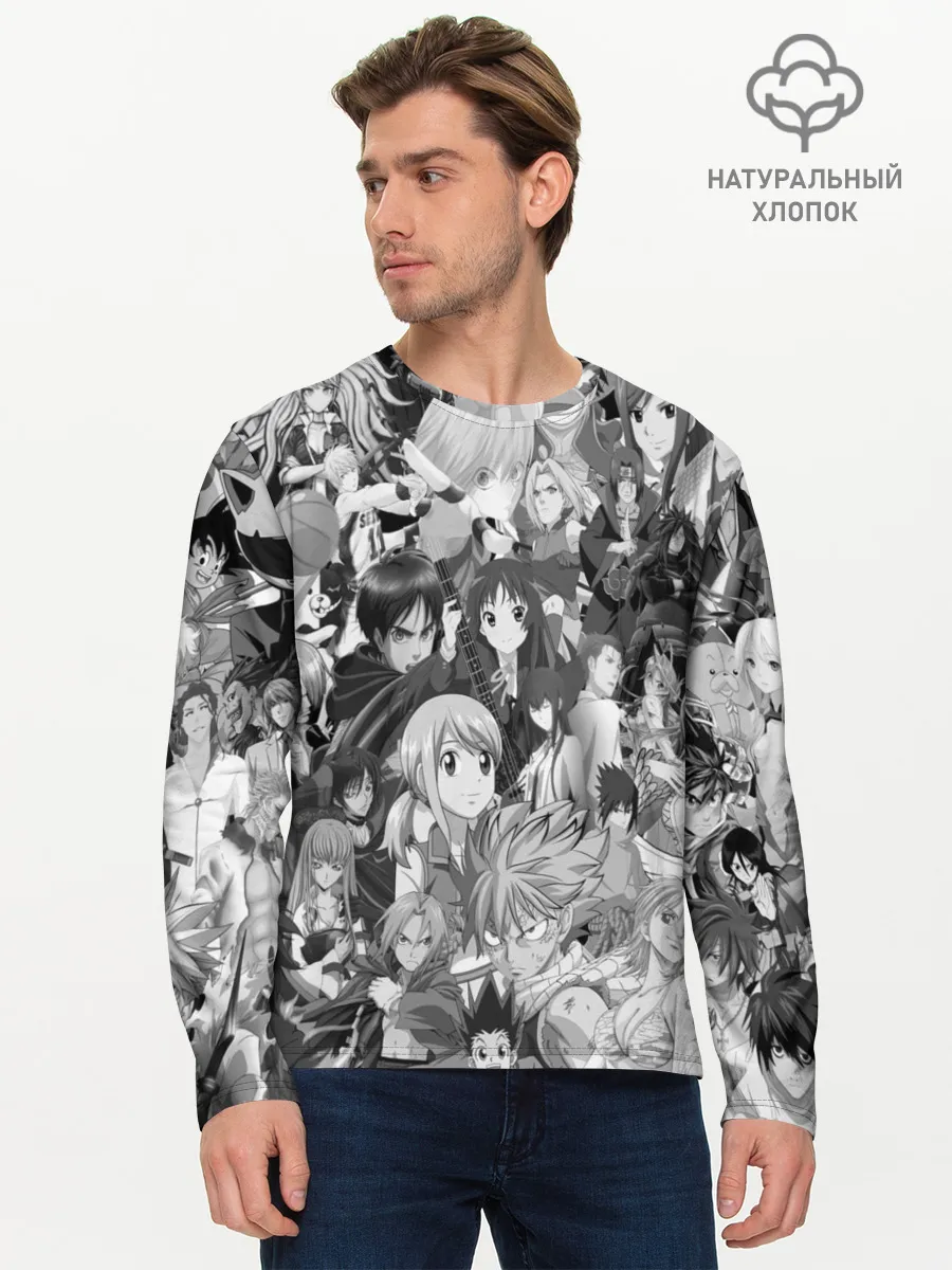 Мужской лонгслив базовый / МНОГО ЧЕРНО-БЕЛЫХ АНИМЕ ДЕВОЧЕК