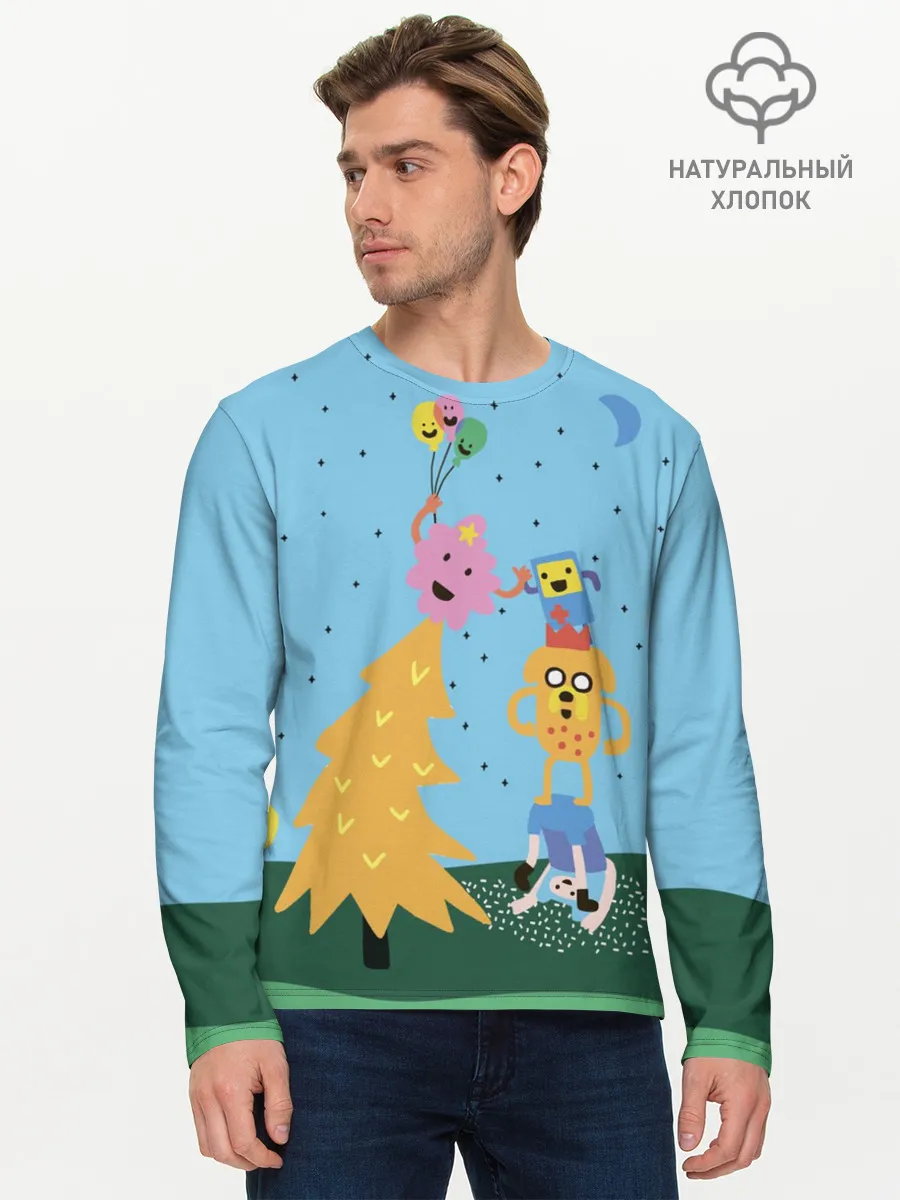 Мужской лонгслив базовый / Время приключений Ёлка