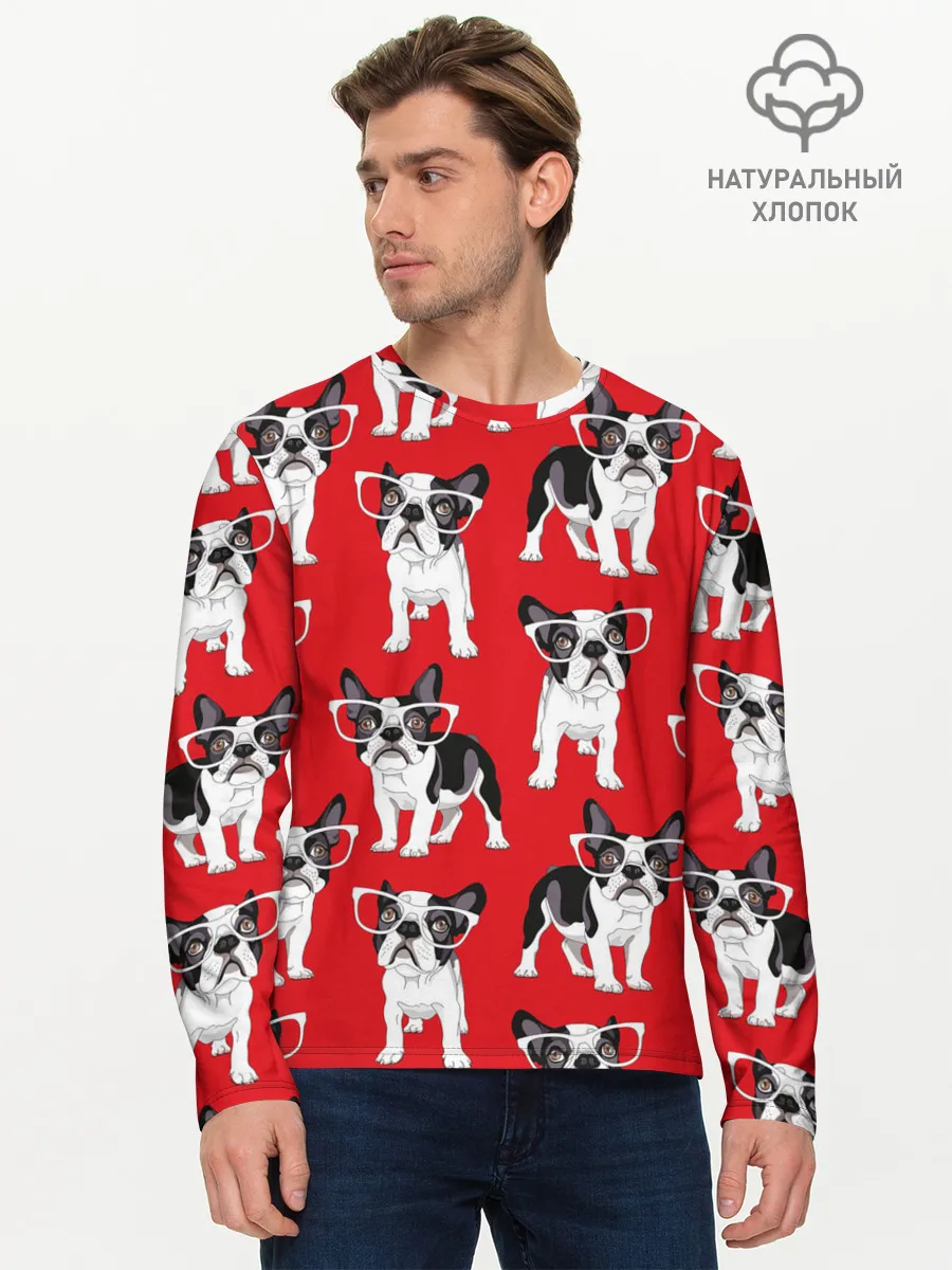 Мужской лонгслив базовый / Французские бульдоги