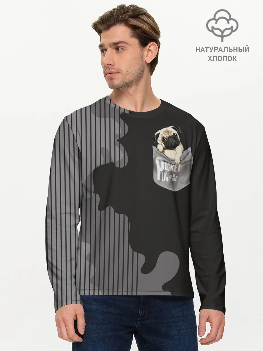 Мужской лонгслив базовый / Мопс в кармане