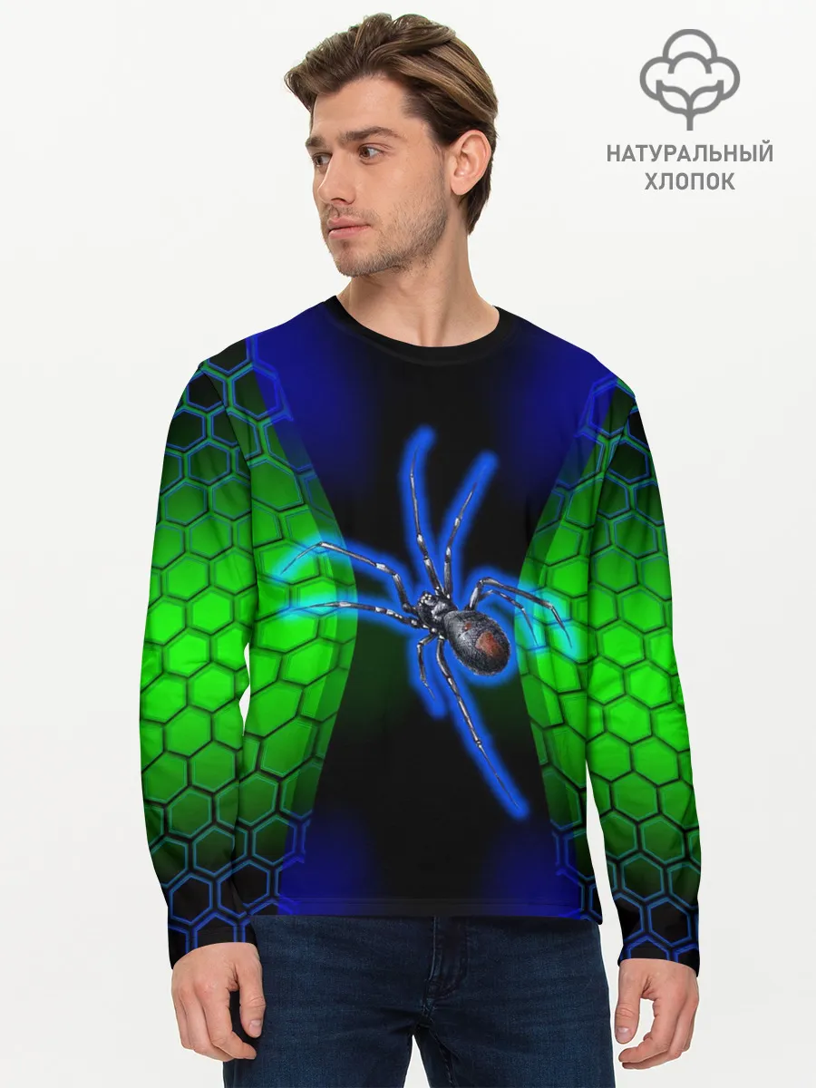 Мужской лонгслив базовый / Паук на ночной охоте