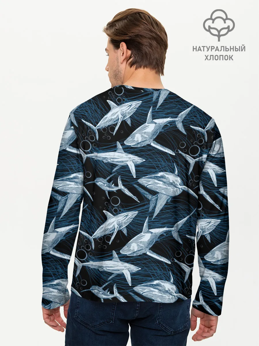 Мужской лонгслив базовый / Акулы