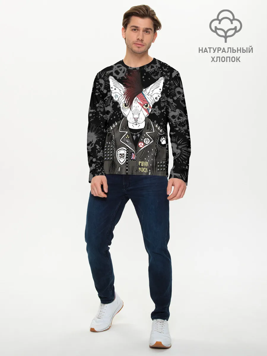 Мужской лонгслив базовый / Кот в косухе