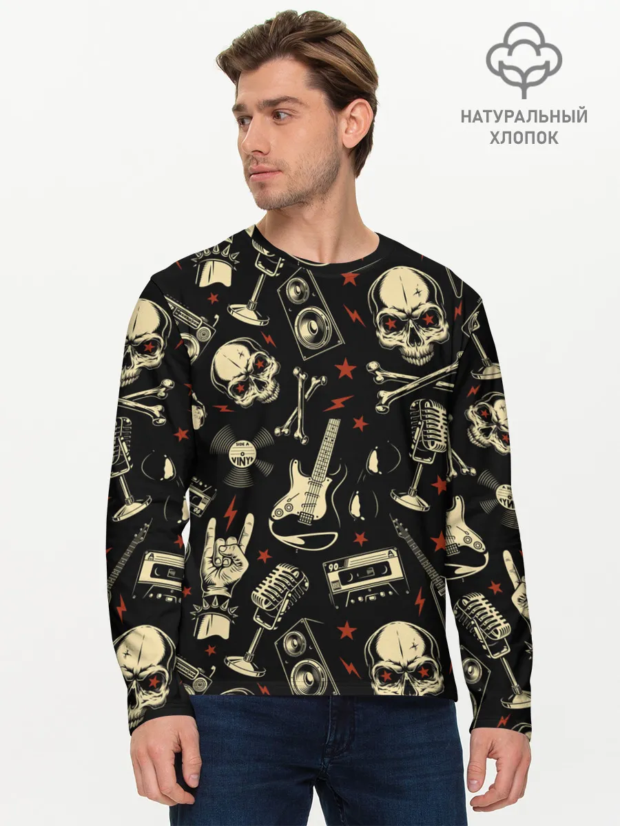 Мужской лонгслив базовый / Гранж с черепами