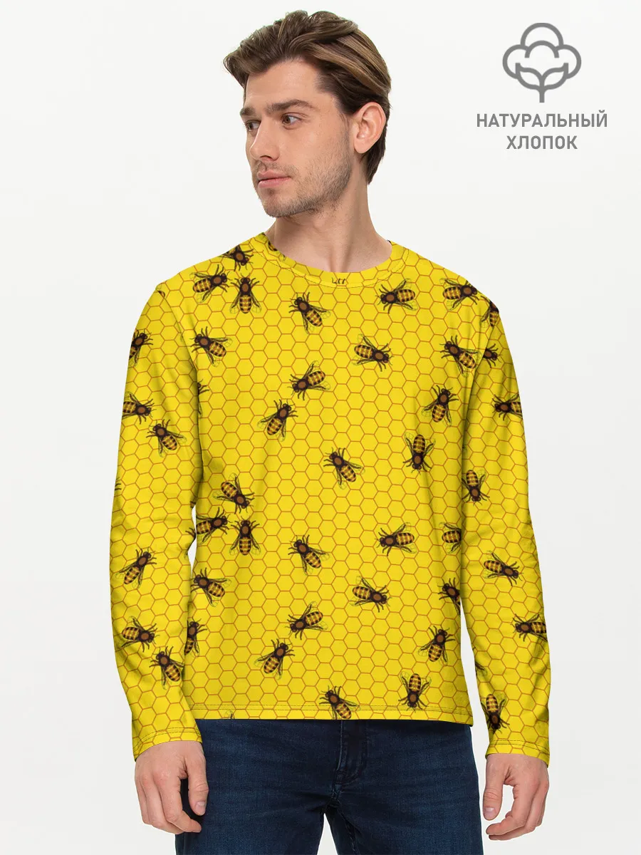 Мужской лонгслив базовый / Пчелы в сотах