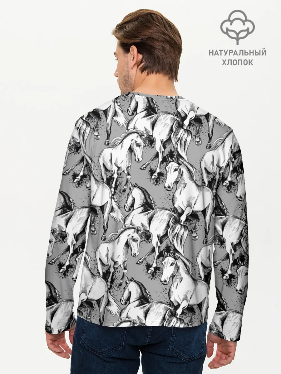 Мужской лонгслив базовый / Белые лошади