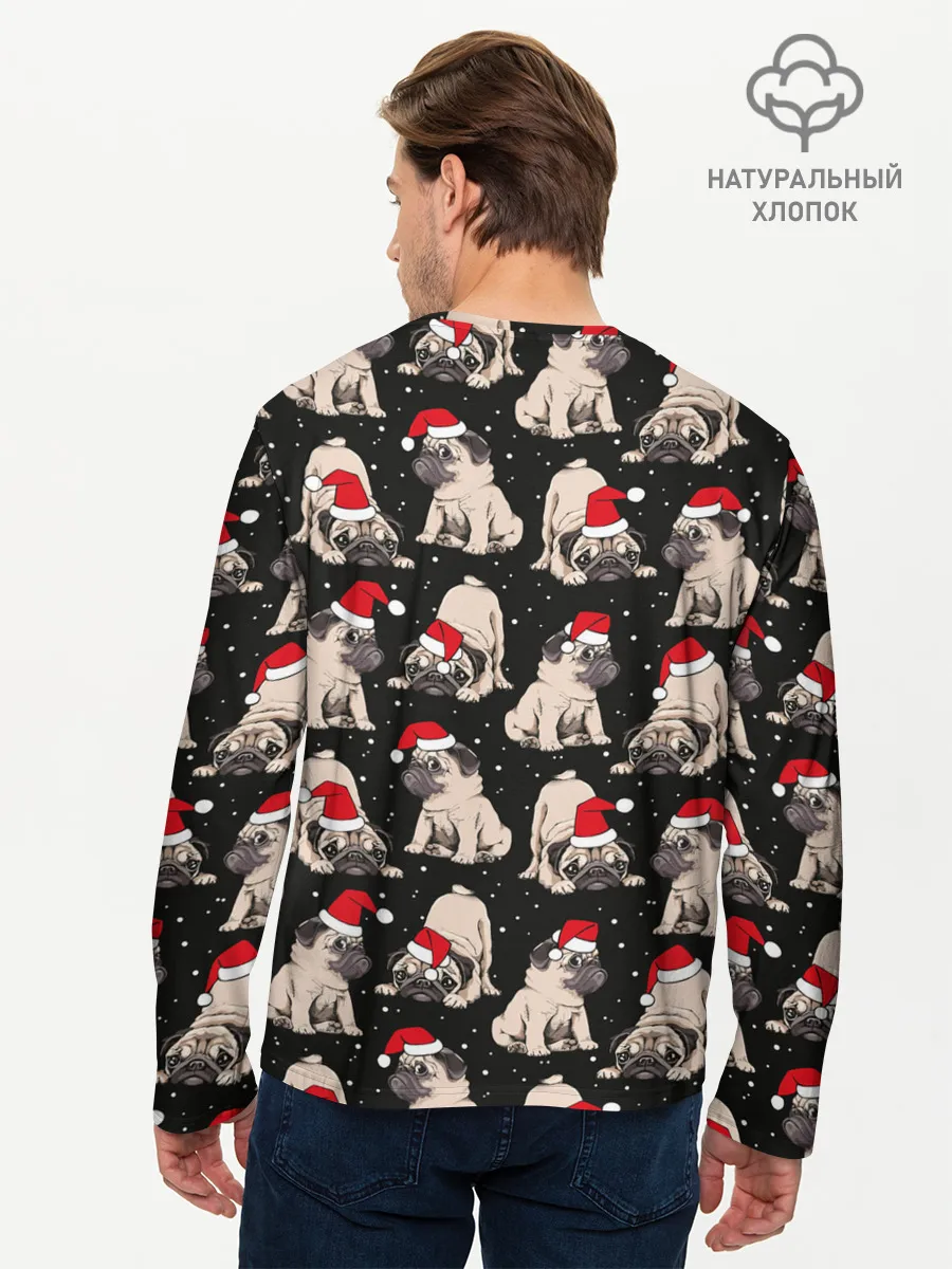 Мужской лонгслив базовый / Новогодние мопсы