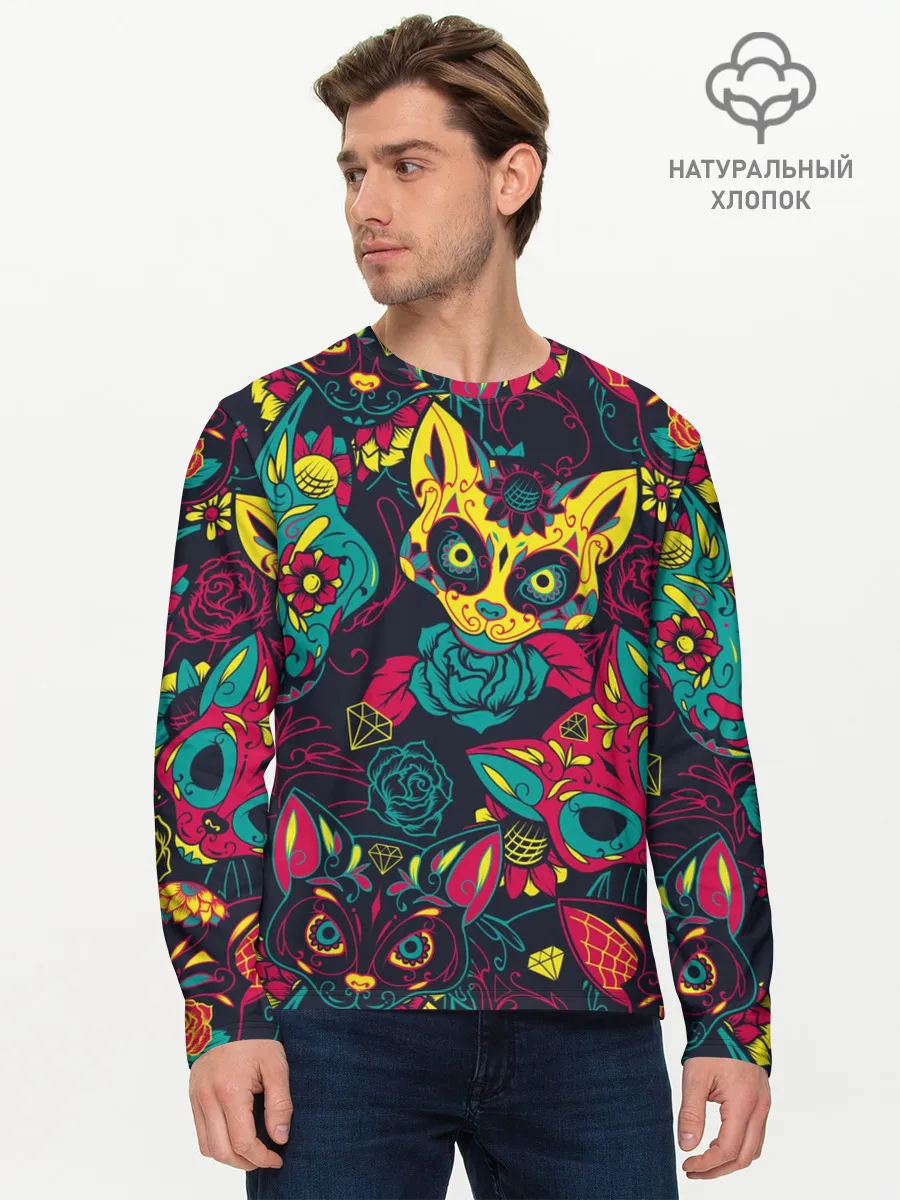 Мужской лонгслив базовый / Кошачий День Мёртвых