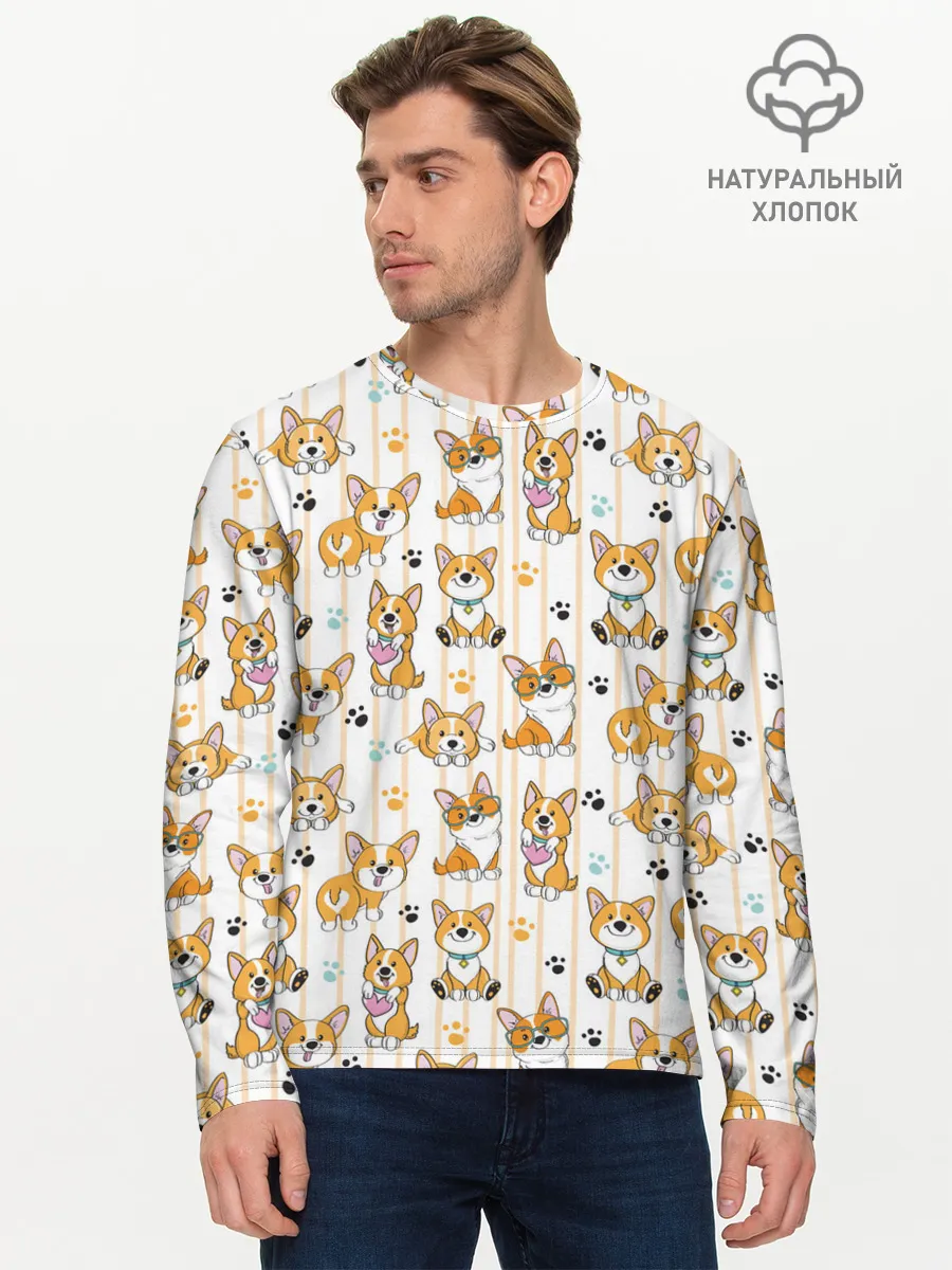 Мужской лонгслив базовый / Вельш корги пемброк