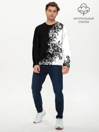Мужской лонгслив базовый / Черно-белый узор.