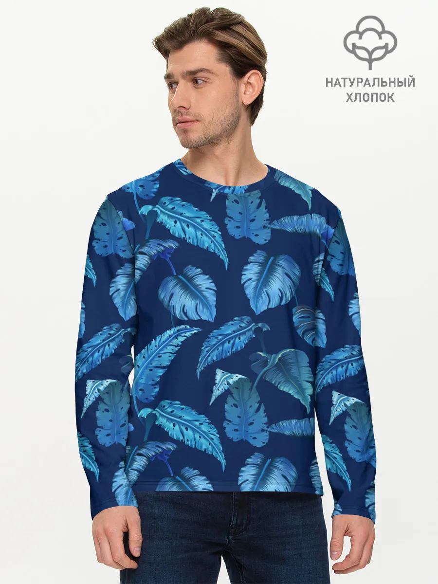 Мужской лонгслив базовый / Листья. Ночные тропики