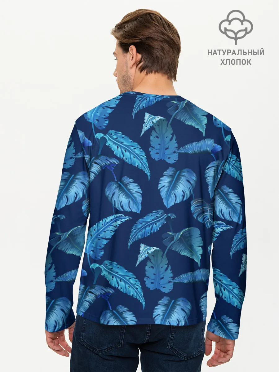 Мужской лонгслив базовый / Листья. Ночные тропики