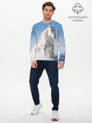 Мужской лонгслив базовый / Белый скакун