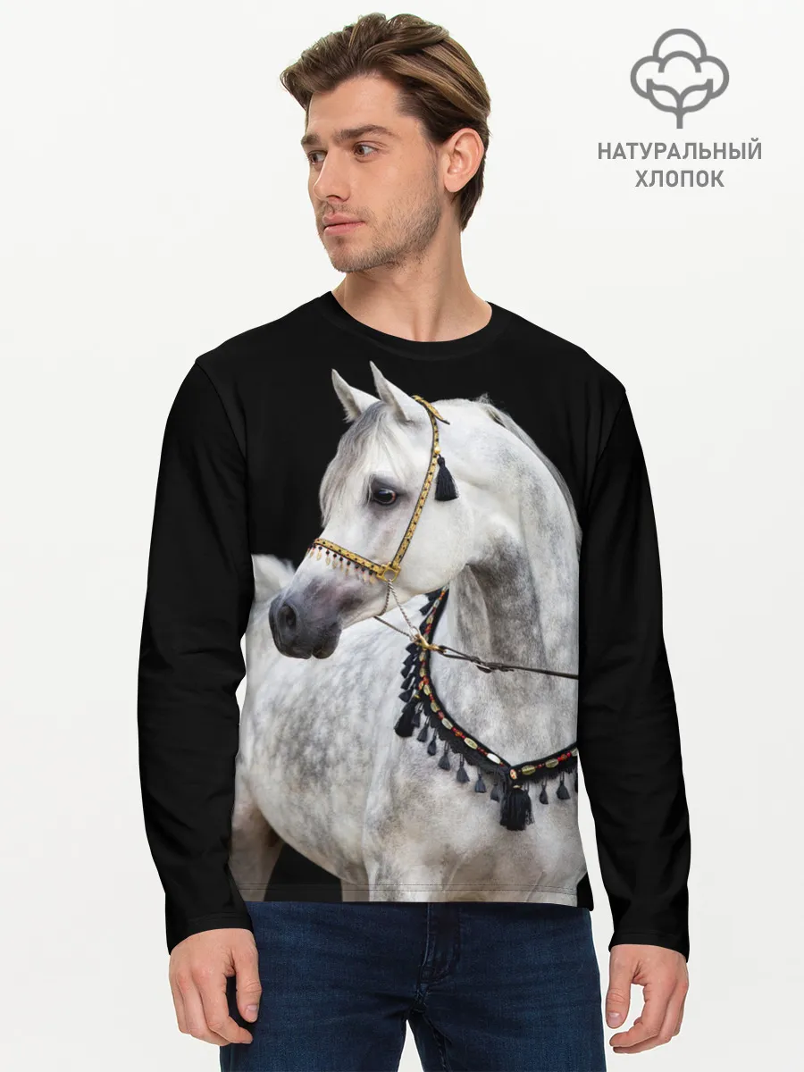 Мужской лонгслив базовый / Серый в яблоках конь