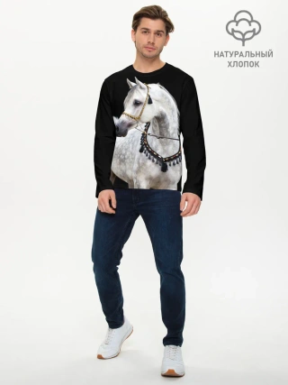 Мужской лонгслив базовый / Серый в яблоках конь