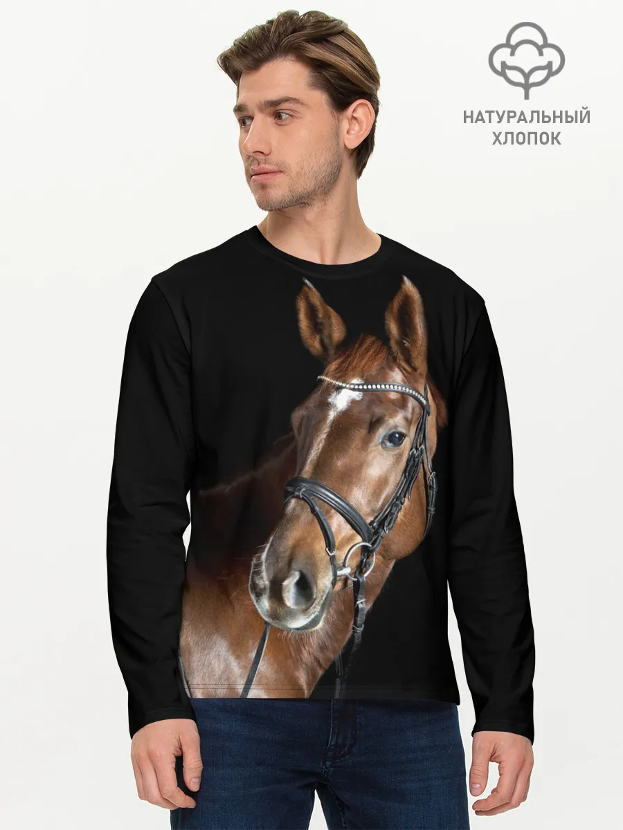Мужской лонгслив базовый / Гнедая лошадь