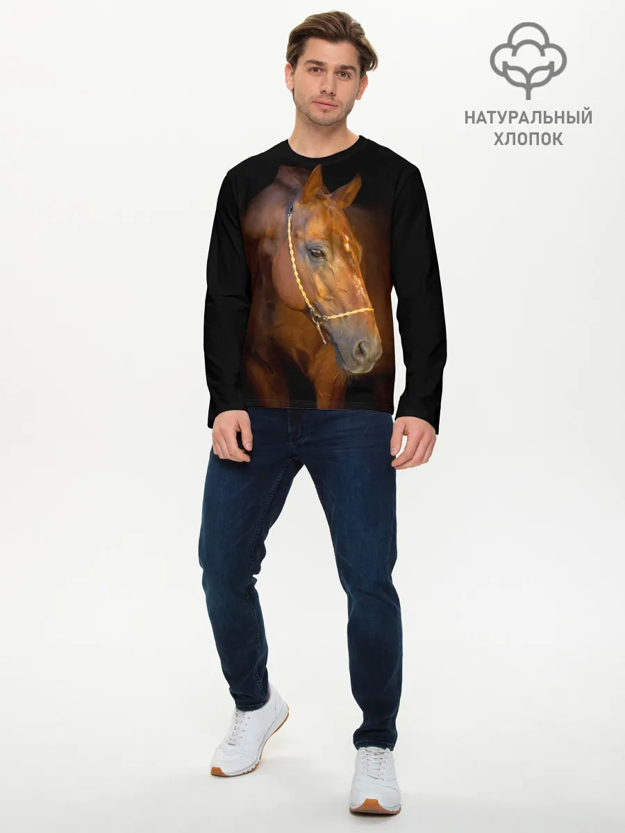 Мужской лонгслив базовый / Гнедая лошадь