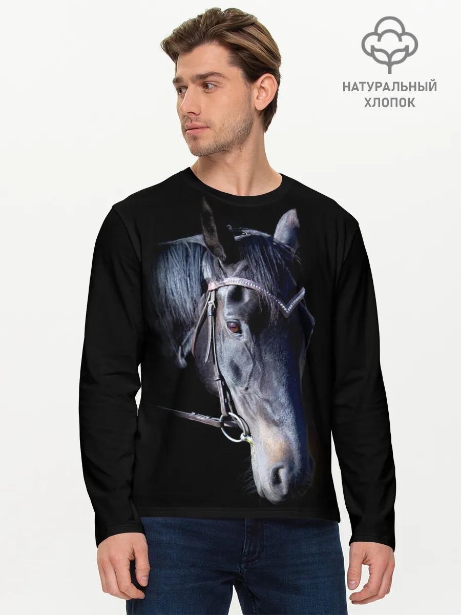 Мужской лонгслив базовый / Конь вороной