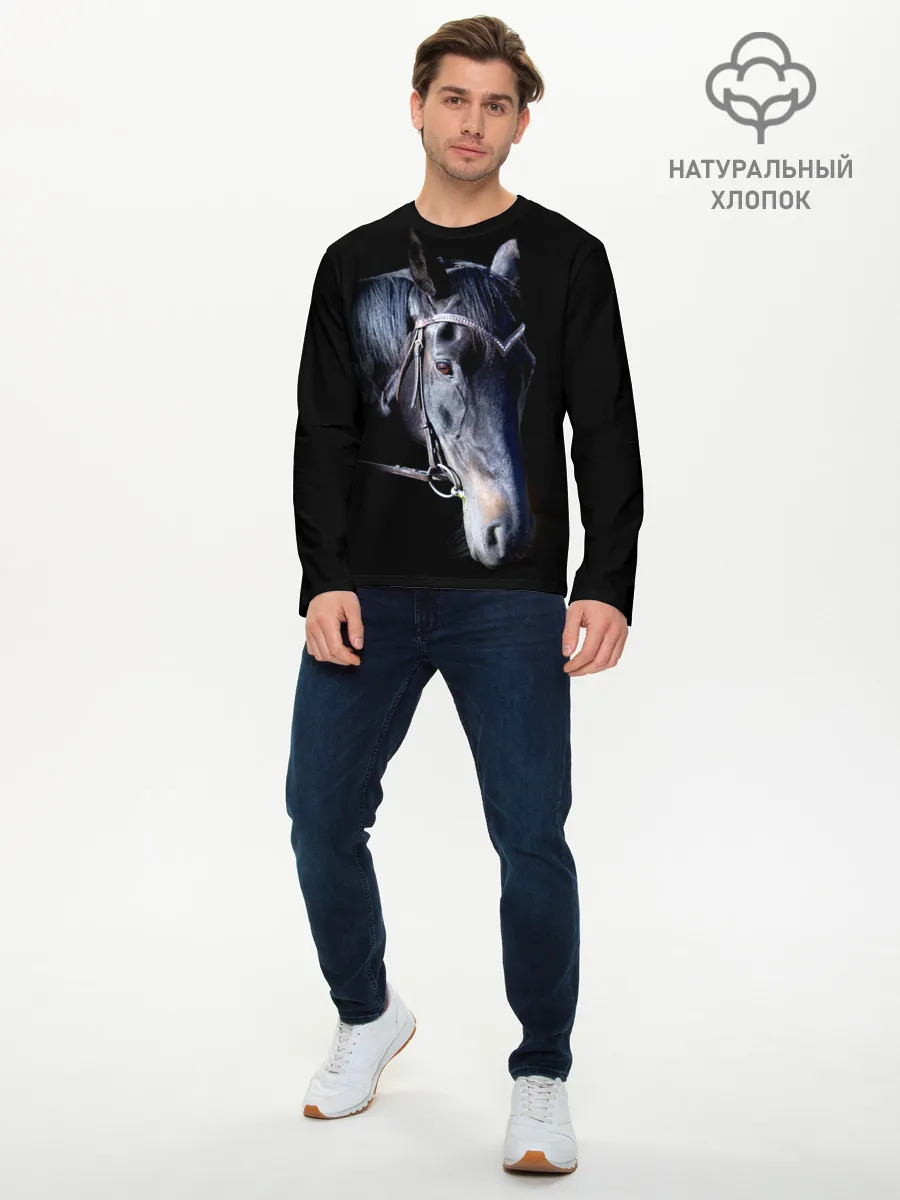 Мужской лонгслив базовый / Конь вороной
