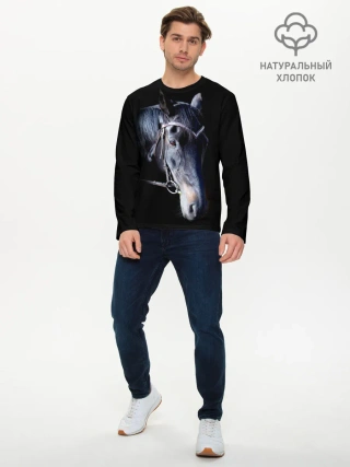 Мужской лонгслив базовый / Конь вороной