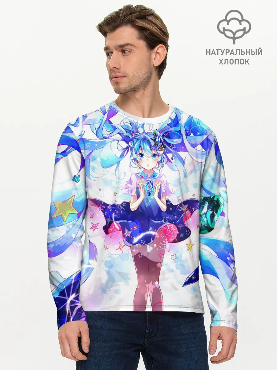 Мужской лонгслив базовый / Хацуне Мику на красочном фоне