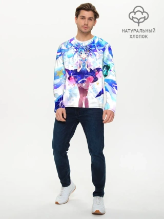 Мужской лонгслив базовый / Хацуне Мику на красочном фоне