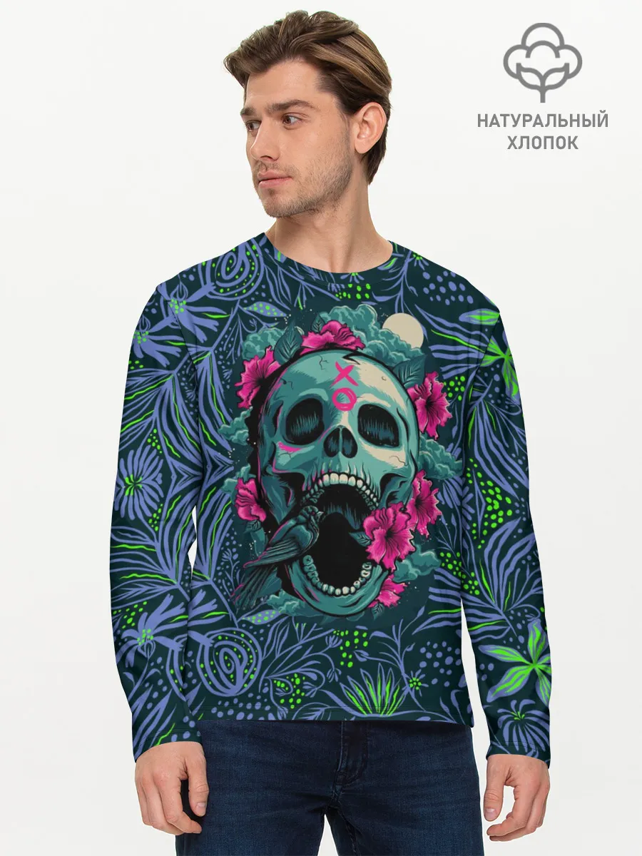 Мужской лонгслив базовый / Череп В Цветах
