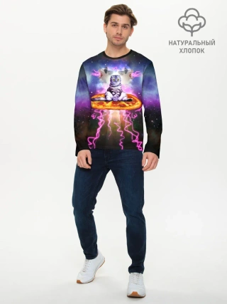 Мужской лонгслив базовый / Кот на пицце