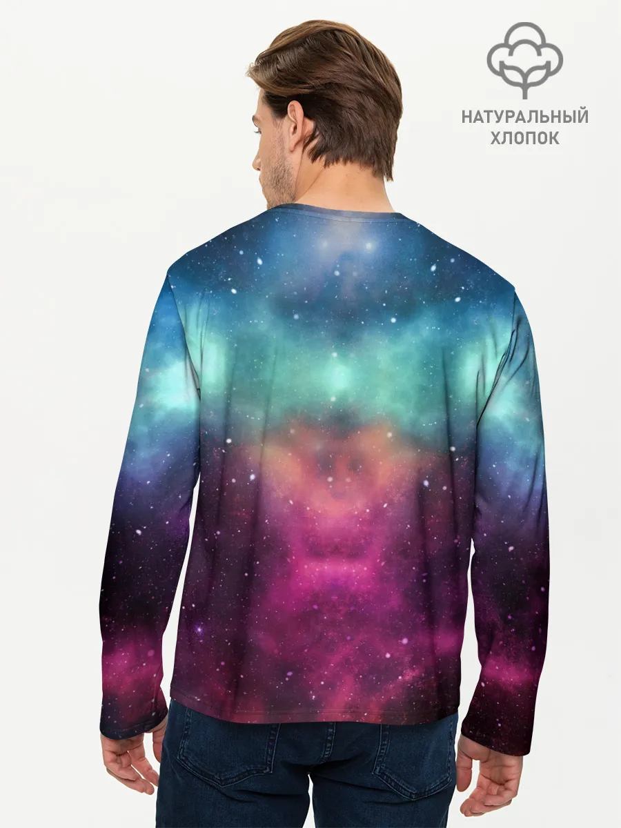 Мужской лонгслив базовый / Кот с радугой и пиццей