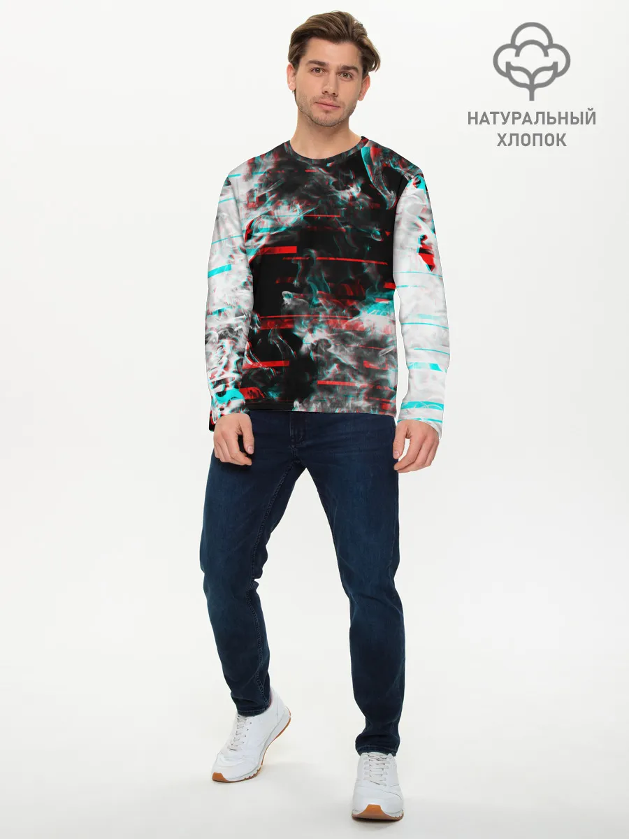 Мужской лонгслив базовый / White flame glitch