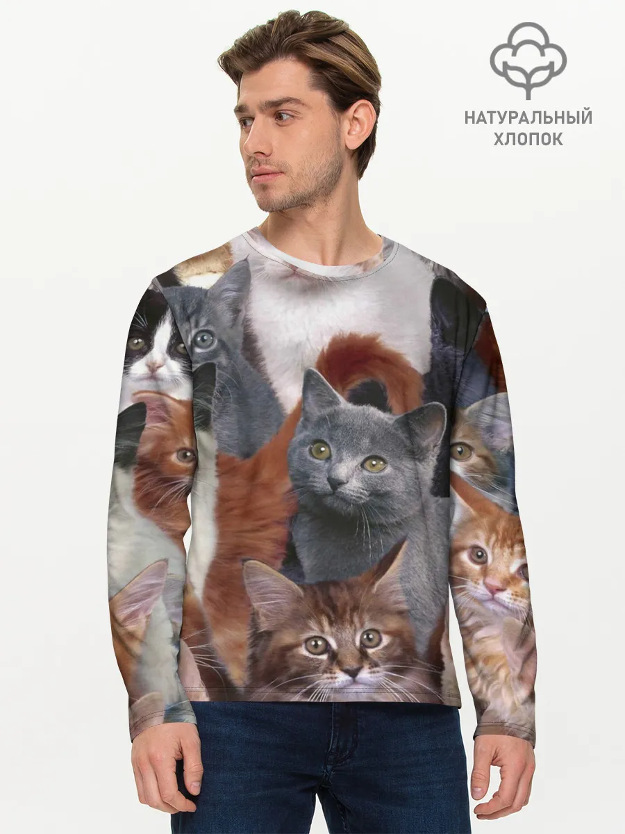 Мужской лонгслив базовый / Много котов