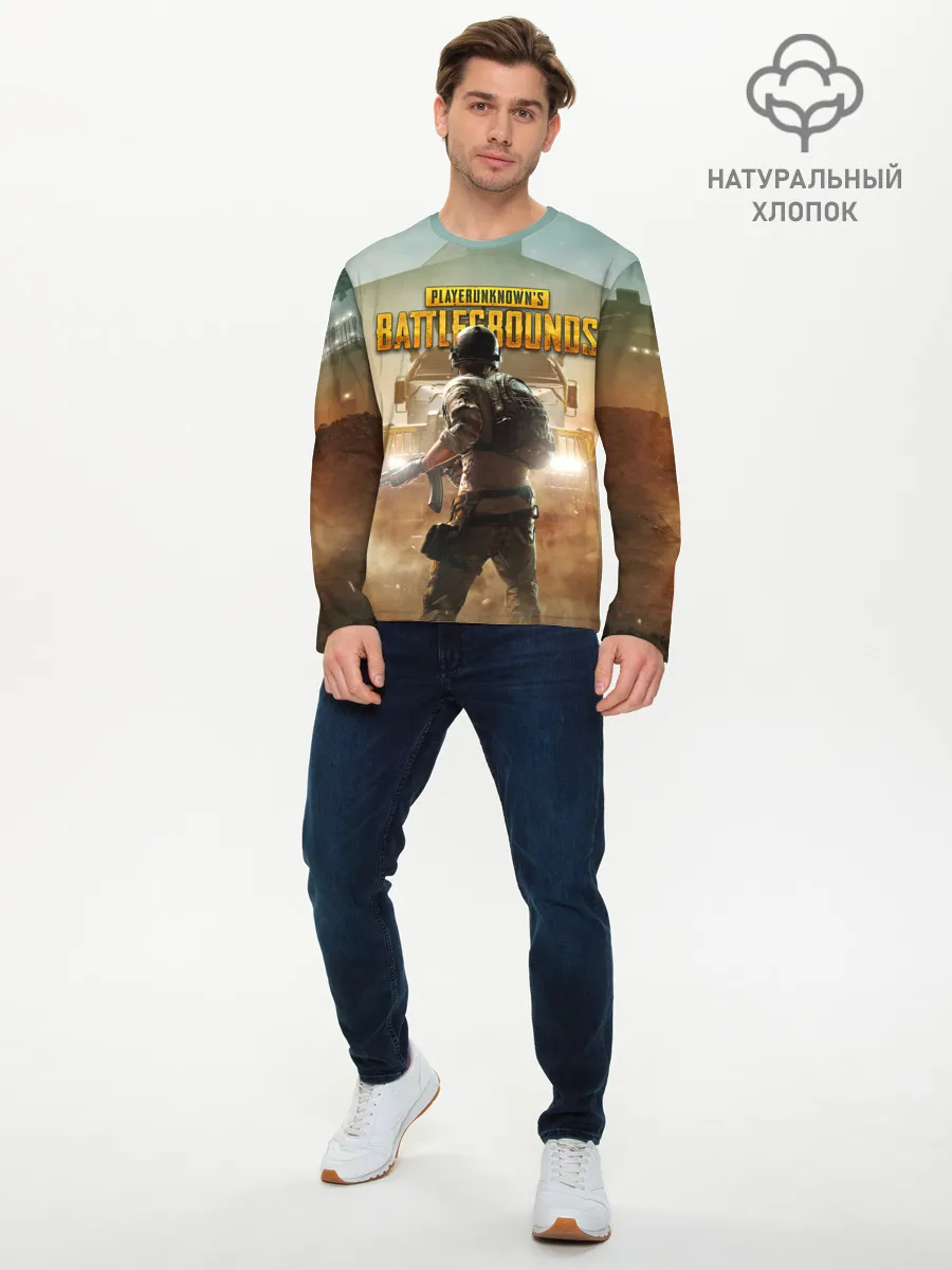 Мужской лонгслив базовый / PUBG СОЛДАТ В ШЛЕМЕ | ПАБГ