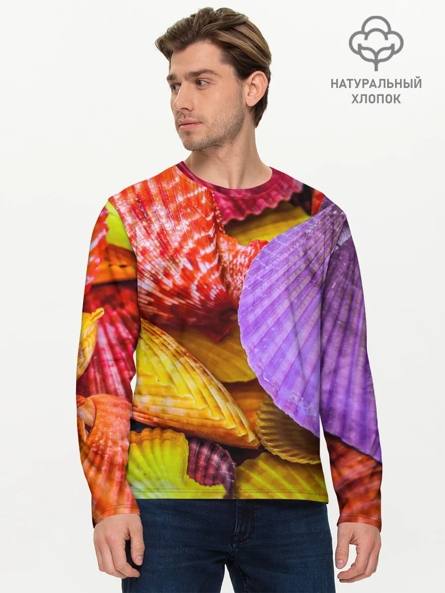 Мужской лонгслив базовый / Разноцветные ракушки multicolored seashells