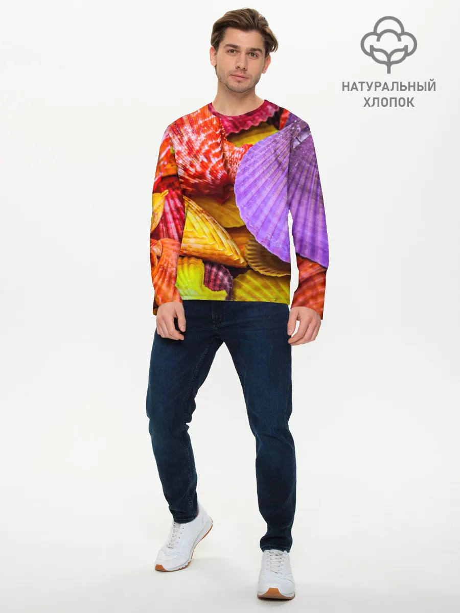 Мужской лонгслив базовый / Разноцветные ракушки multicolored seashells