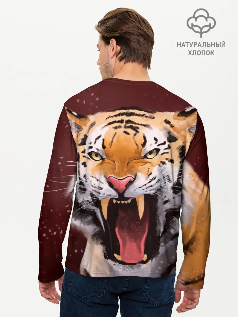 Мужской лонгслив базовый / Тигр красавчик сердится