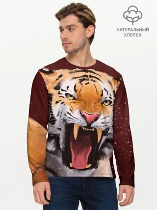 Мужской лонгслив базовый / Тигр красавчик сердится