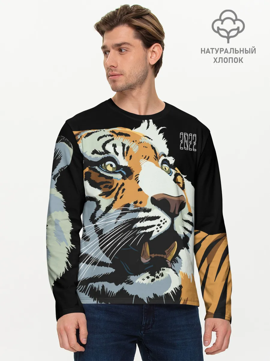Мужской лонгслив базовый / Тигр перед атакой