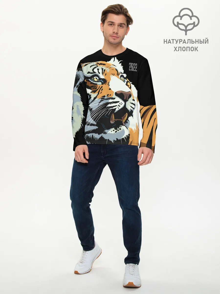 Мужской лонгслив базовый / Тигр перед атакой