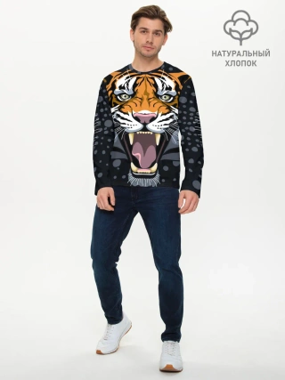 Мужской лонгслив базовый / Амурский тигр в ночи