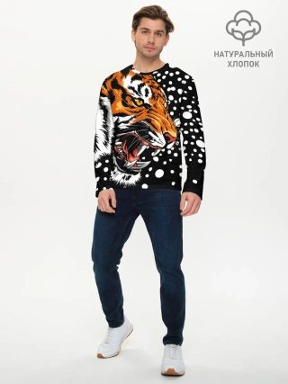 Мужской лонгслив базовый / Амурский тигр и снегопад