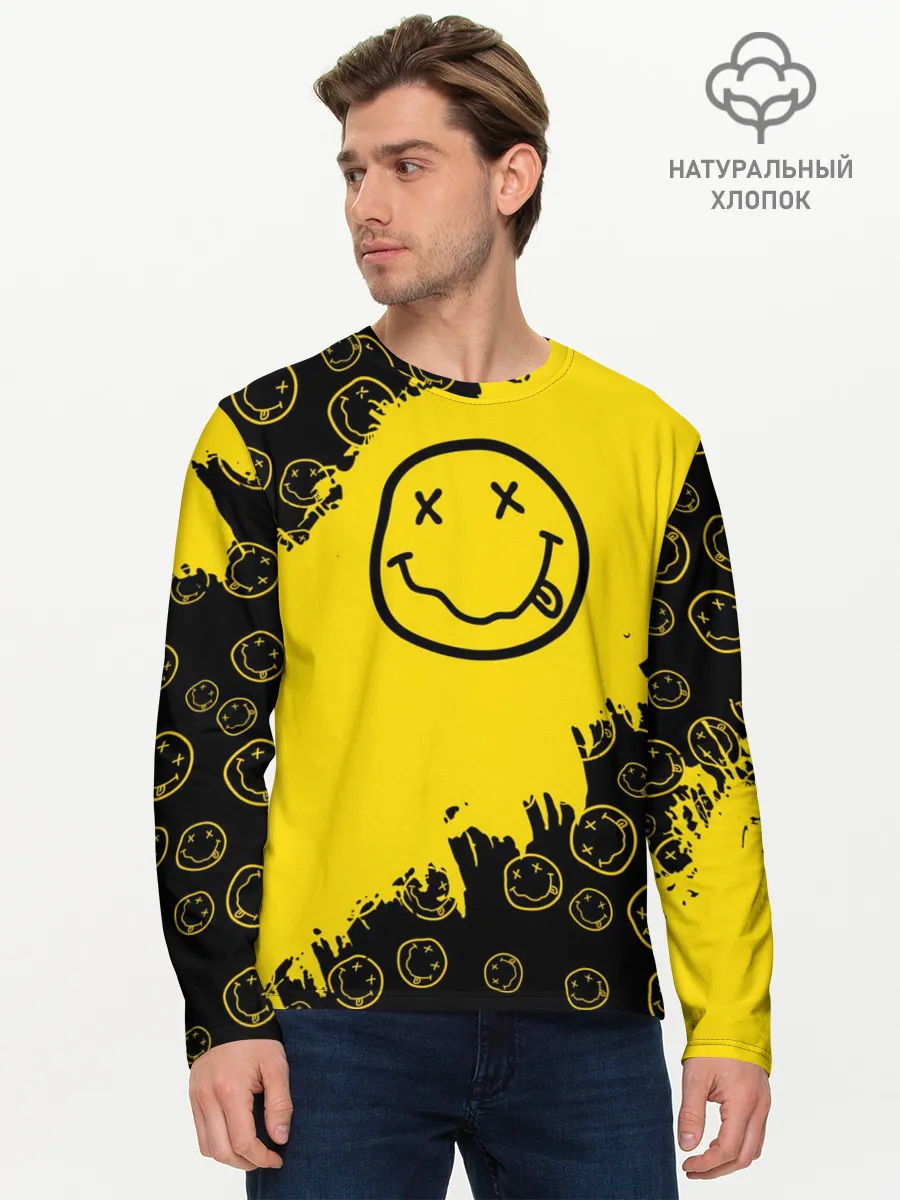 Мужской лонгслив базовый / Nirvana Smile | Нирвана Рваный Паттерн