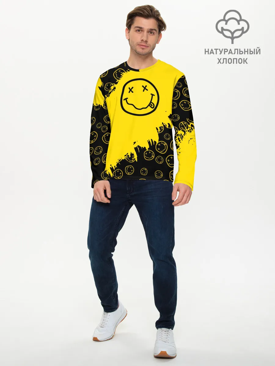 Мужской лонгслив базовый / Nirvana Smile | Нирвана Рваный Паттерн