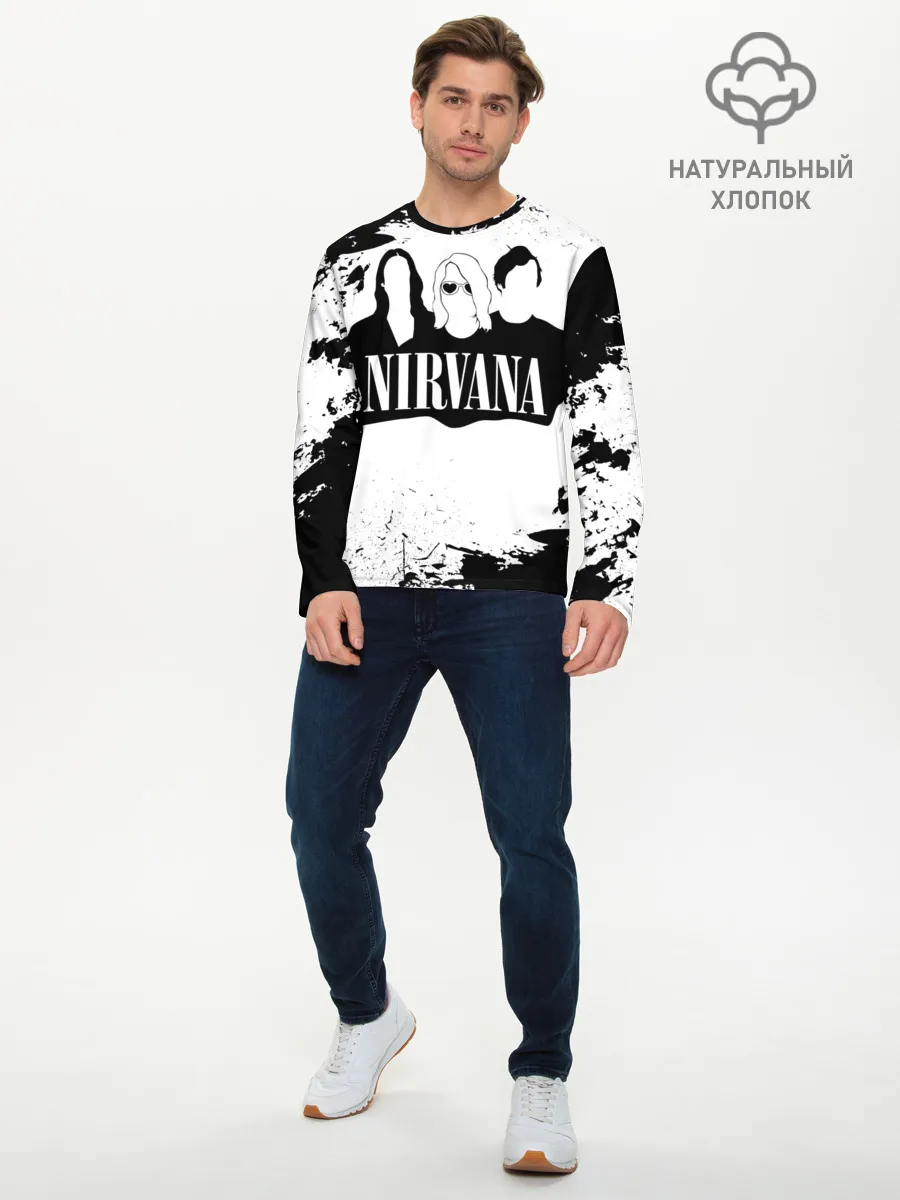 Мужской лонгслив базовый / Нирвана Рок Группа Гранж ЧБ | Nirvana